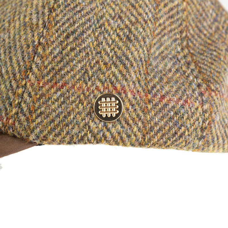 Heddle & Reed Harris Tweed Baseball Cap Mustard Check