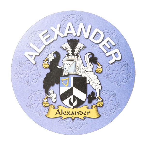 Clan/Family Name Round Cork Coaster Alexander