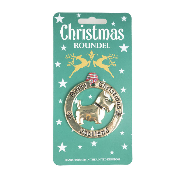 Christmas Roundel Gold Scotty Dog