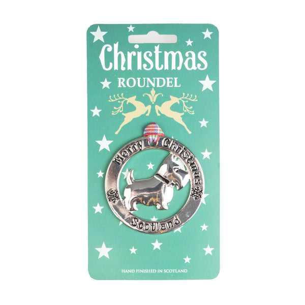 Christmas Roundel Silver Scotty Dog