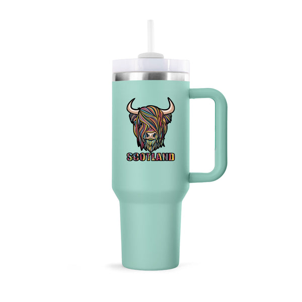 Pastel Highland Cow Cup 40Oz With Straw Frosty Green