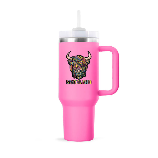 Pastel Highland Cow Cup 40Oz With Straw Raspberry Rose