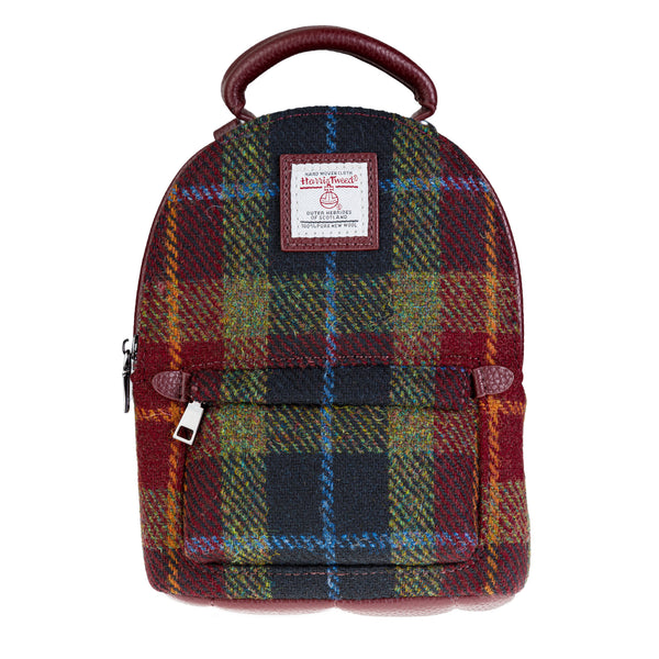 Harris Tweed Mini Backpack Green/Red/Black Tartan / Oxblood