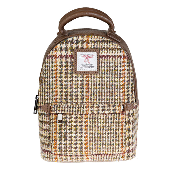 Harris Tweed Mini Backpack Brown And Beige Glen Check / Light Brown