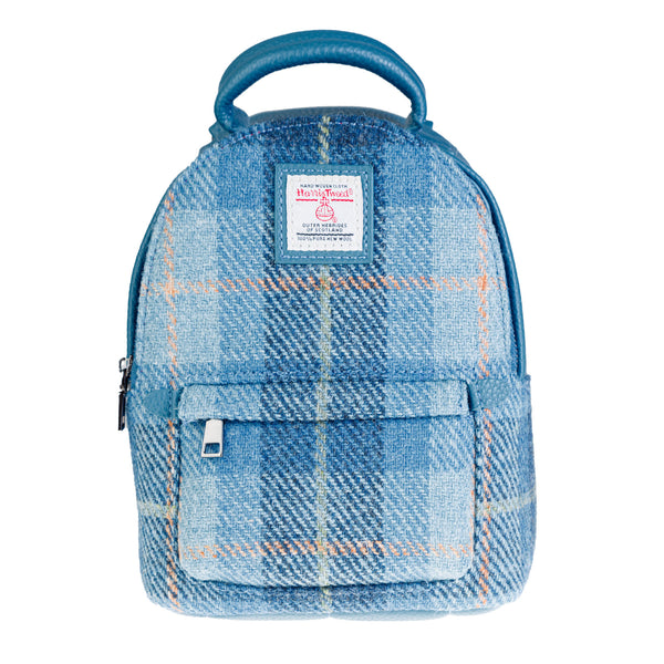 Harris Tweed Mini Backpack Blue Check Tartan / Light Blue