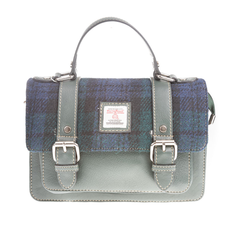 Harris Tweed Medium Satchel Bag Black Watch / Green