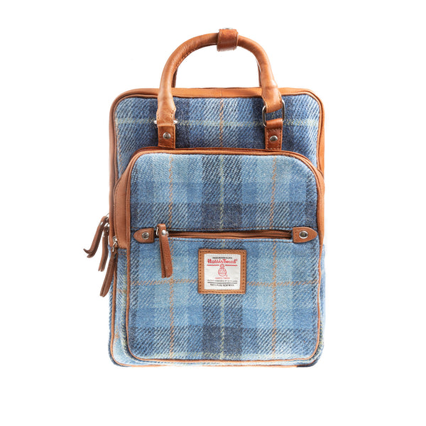 Ht Leather Large Backpack Blue Check / Tan