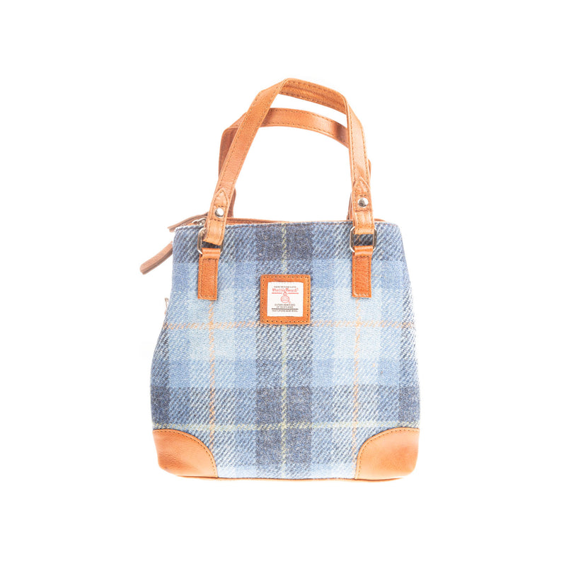 Ladies Ht Leather Hand Bag Blue Check / Tan