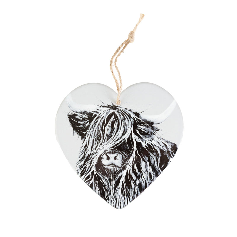 Highland Cow Hanger Greyscale Ceramic