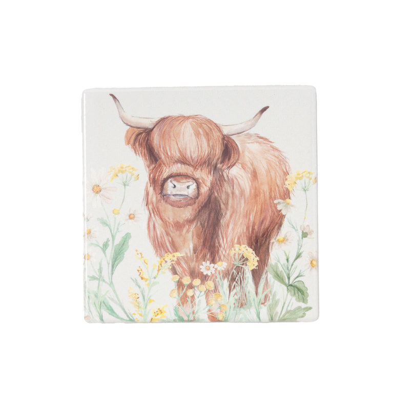 Highland Cow Floral Coaster Set Of 4