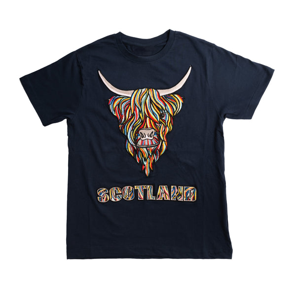 Colourful Highland Cow Embroidery Tshirt