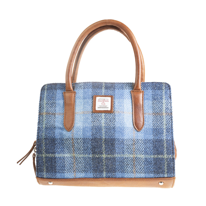 Ladies Ht Leather Hand Bag Blue Check / Tan