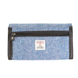 Ladies Ht Leather Long Purse Blue & Pink Herringbone / Black