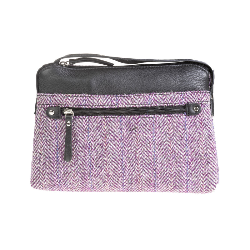 Ladies Ht Leather Cross Body Bag Plum Herringbone / Black