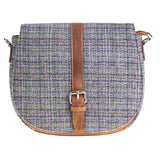 Ladies Ht Leather Flap Over Bag Purple Green Check / Tan