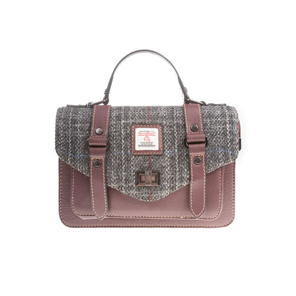 Ht Leather Satchel Bag Grey & Red Check / Maroon