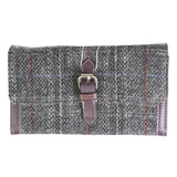 Ladies Ht Leather Long Purse Grey & Red Check / Maroon