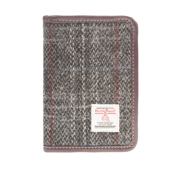 Harris Tweed Leather Passport Cover Grey & Red Check / Maroon