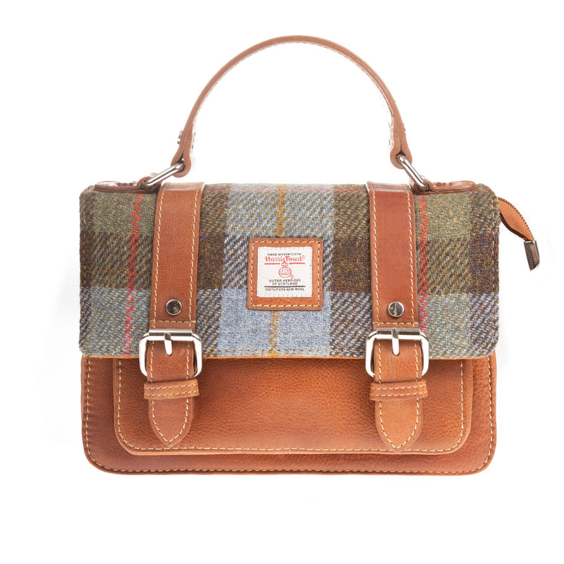 Harris Tweed Medium Satchel Bag Lovat Check / Tan