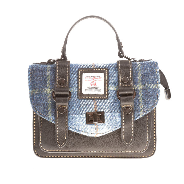 Ladies Ht Leather Mini Satchel Blue Check / Black