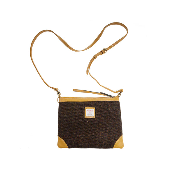 Ht Leather Cross Body Bag Dark Brown Barleycorn / Yellow