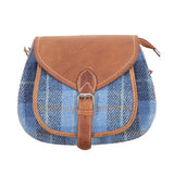 Ladies Ht Leather Shoulder Bag Blue Check / Tan