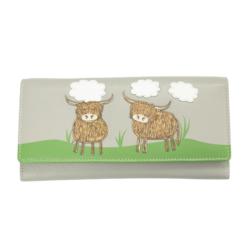 Bella Highland Cow Matinee Purse Grey