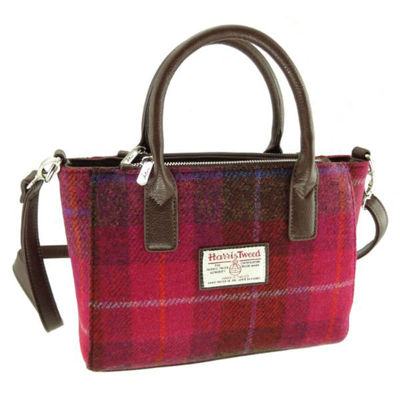 Small Tote Bag With Shoulder Strap Brora Deep Pink Tartan