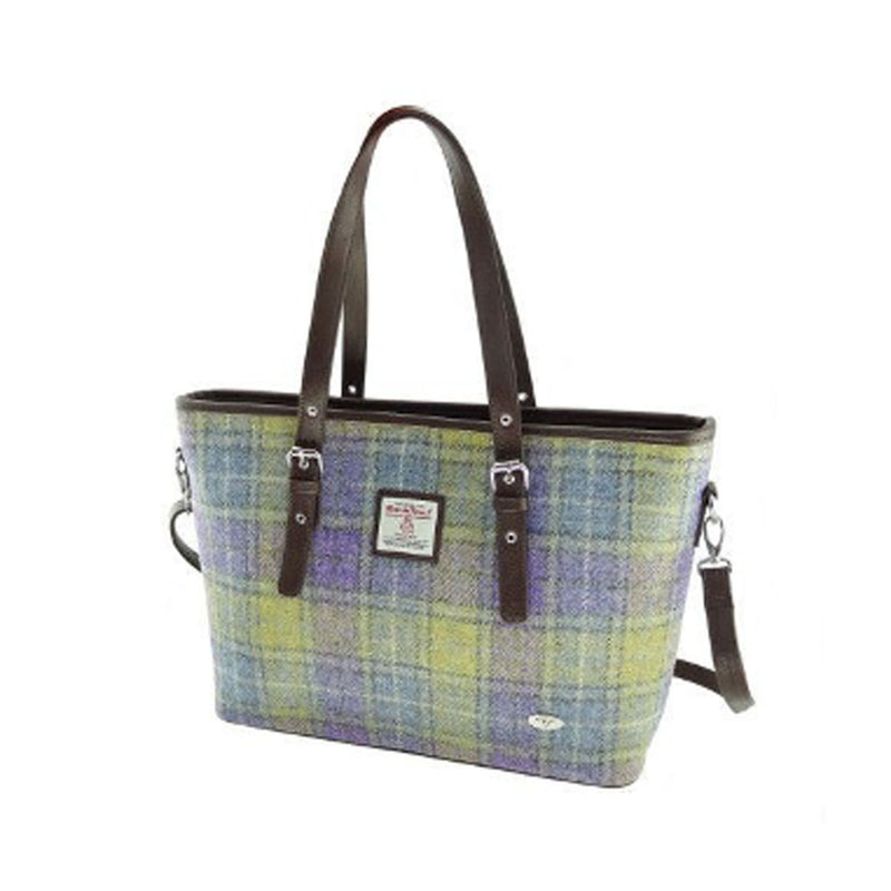 Spey Harris Tweed Tote Bag Muted Lilac/Green Check