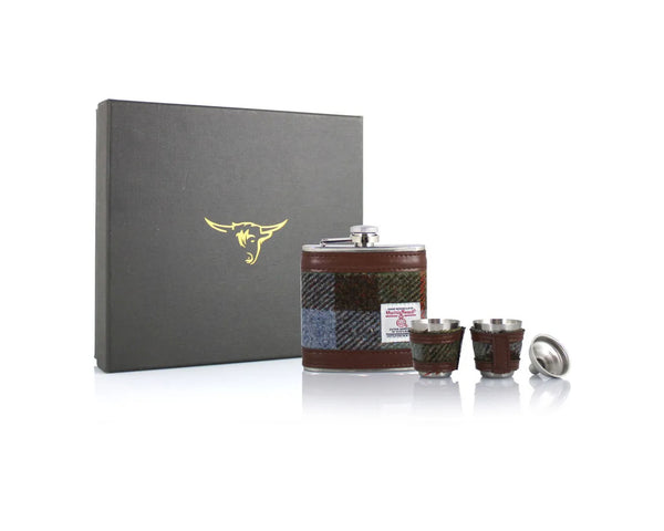 6Oz H/ Tweed Hip Flask Gift Set Gift Box Macleod Tartan