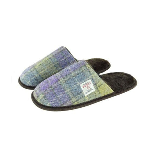 Harris Tweed Slippers Muted Lilac/Green Check