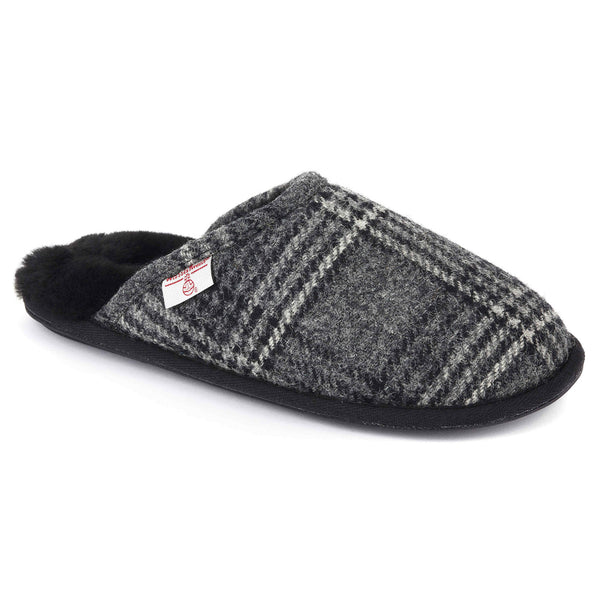 Harris Tweed Slippers Grey/Black Tartan