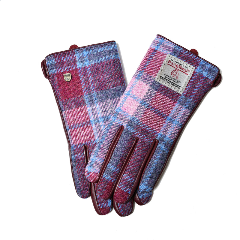 Ladies Harris Tweed Gloves Pink/Blue