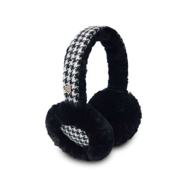 Sheepskin Earmuffs Black And White Dogtooth