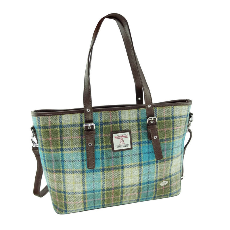 Spey Harris Tweed Tote Bag Turqoise Tartan