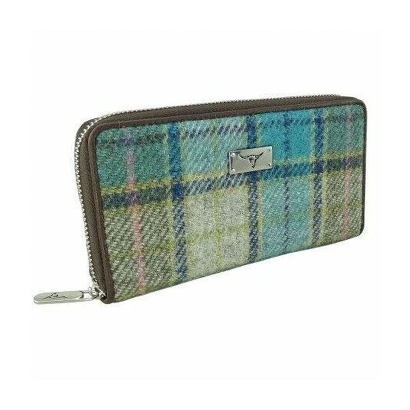 Harris Tweed Long Zip Purse - Staffa Turqoise Tartan