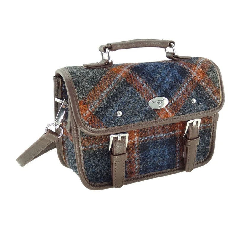 Harris Tweed Bervie Mini Satchel Grey / Rust Overcheck