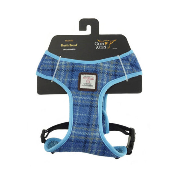 Harris Tweed Dog Harness Light Blue Check