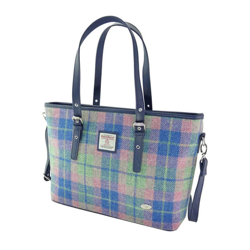 Spey Harris Tweed Tote Bag Faded Pink/Blue