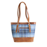 Ht Leather Tote Bag Blue Check / Tan