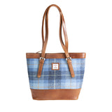 Ht Leather Tote Bag Blue Check / Tan