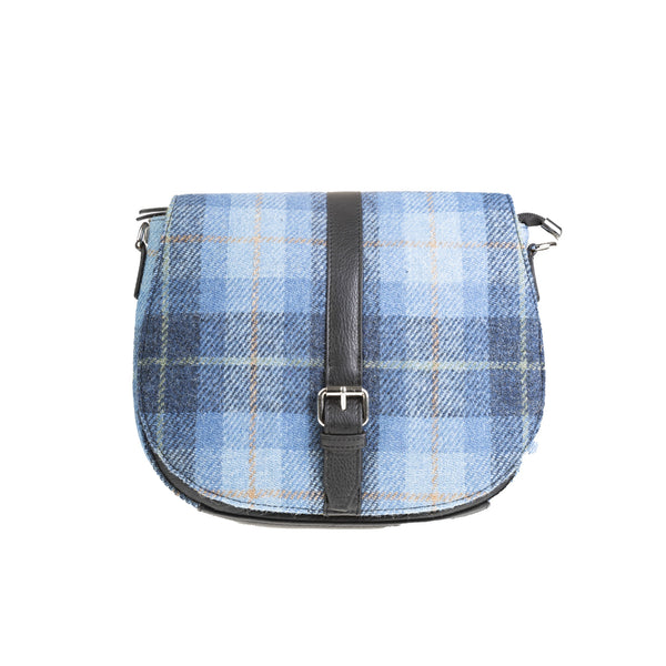 Ladies Ht Leather Flap Over Bag Blue Check / Black