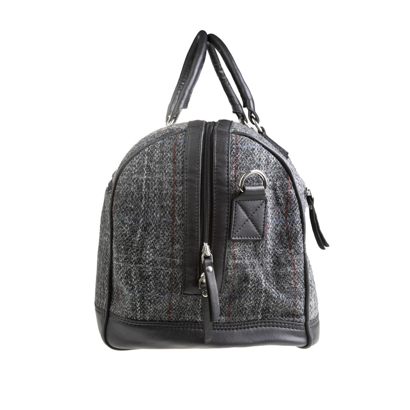 Ht Vegan Leather Weekender Bag Grey & Red Check / Black