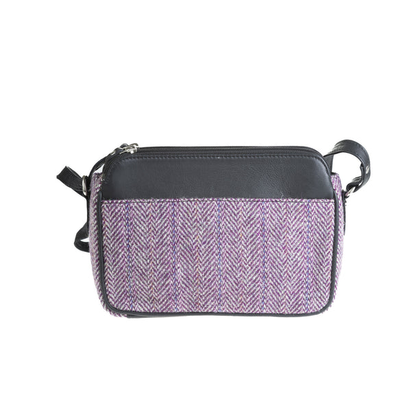 Ladies Ht Leather Body Bag Plum Herringbone / Black