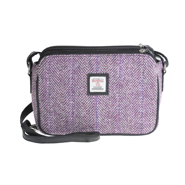 Ladies Ht Leather Body Bag Plum Herringbone / Black