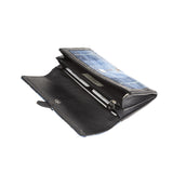 Ladies Ht Leather Long Purse Blue Check / Black