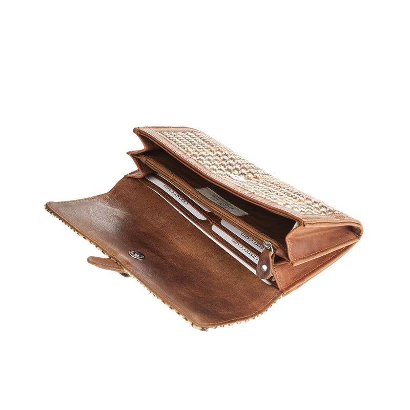 Ladies Ht Leather Long Purse Tan & Brown Dogtooth / Tan