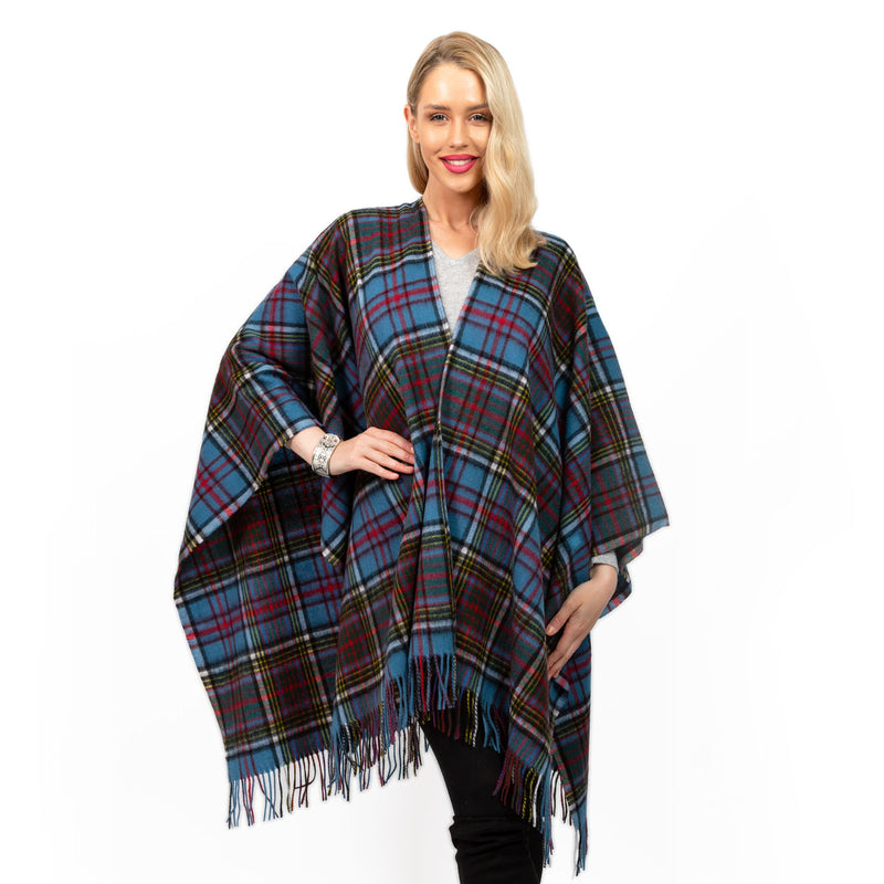 Edinburgh Lambswool Long Tartan Cape Cragg Check Ginger