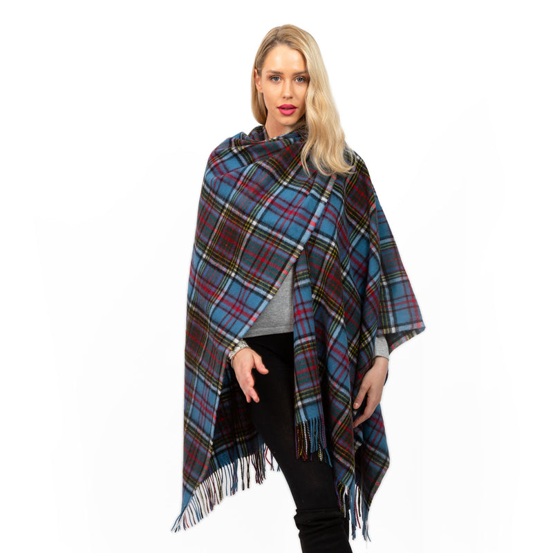 Edinburgh Lambswool Long Tartan Cape Mill Check Eclipse