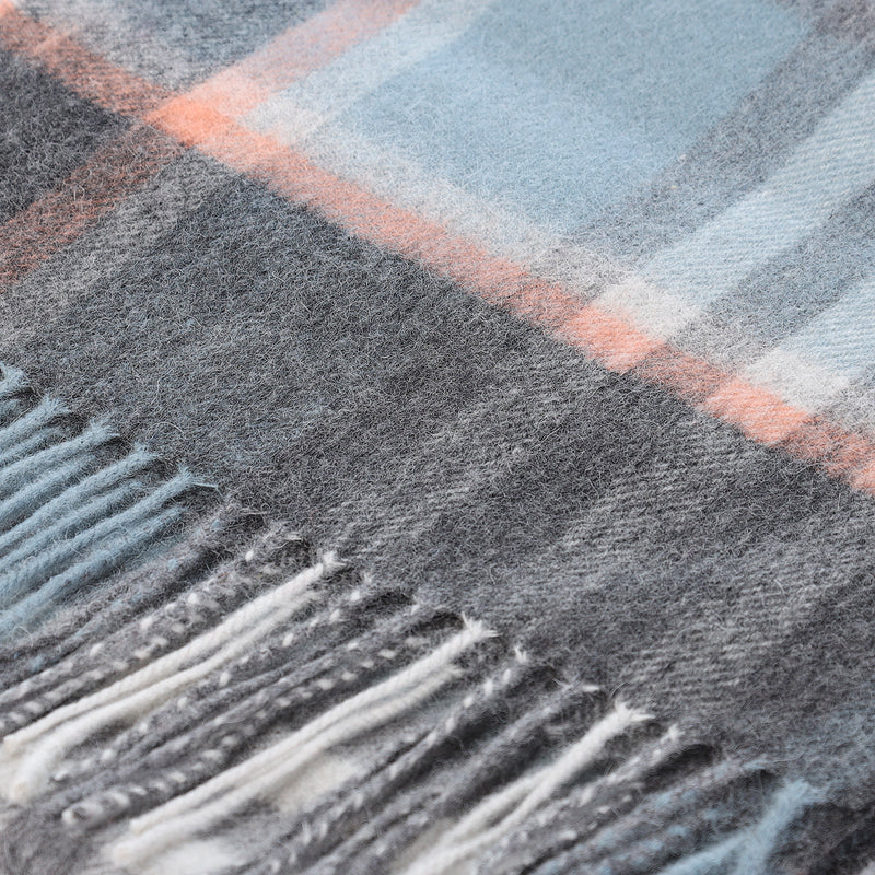 Edinburgh 100% Lambswool Tartan Scarf Chequer Orange Grey L Blue (24534)